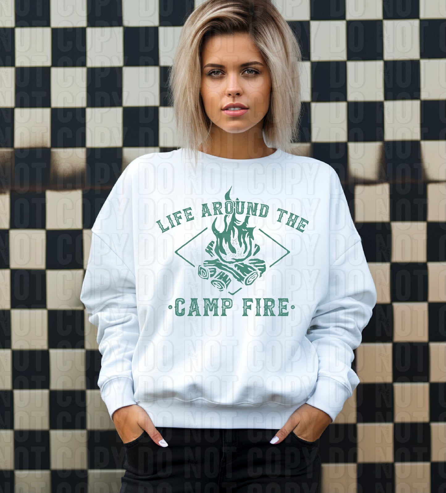 Life Around The Camp Fire Green Font DTF Transfer