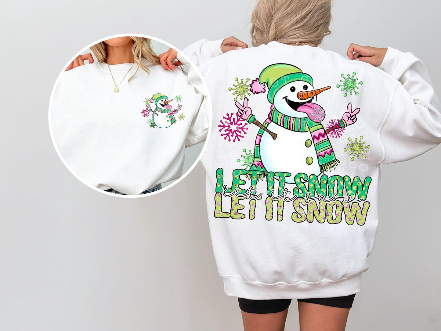 Let It Snow Goofy Snowman Front/Back DTF Transfer