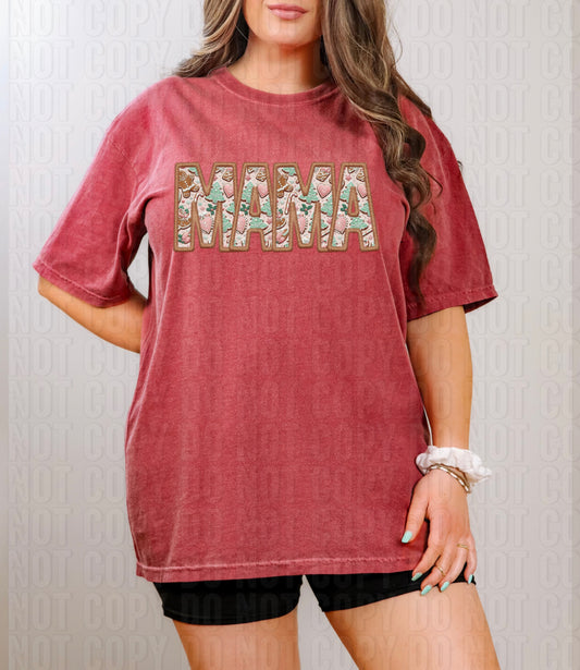 Mama Gingerbread Faux Embroidery DTF Transfer