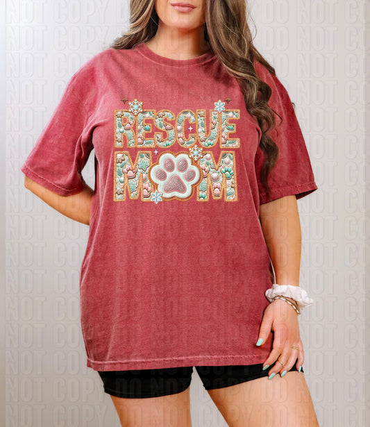 Rescue Mom Gingerbread Faux Embroidery DTF Transfer