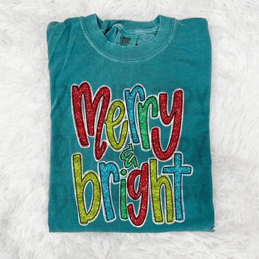 Merry And Bright Glittery Christmas DTF Transfer