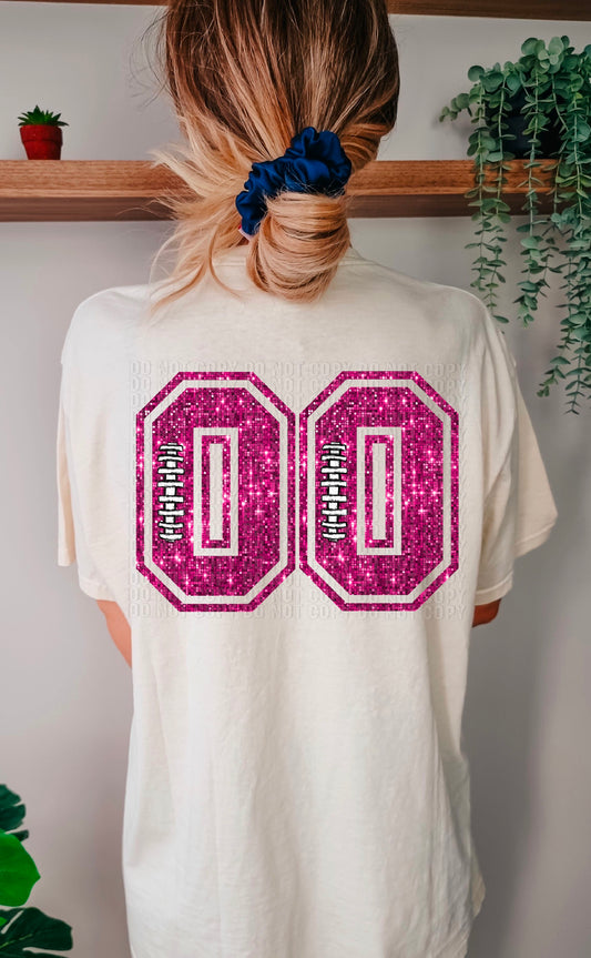 Custom Pink Varsity Football Sequined Faux Numbers DTF Transfer