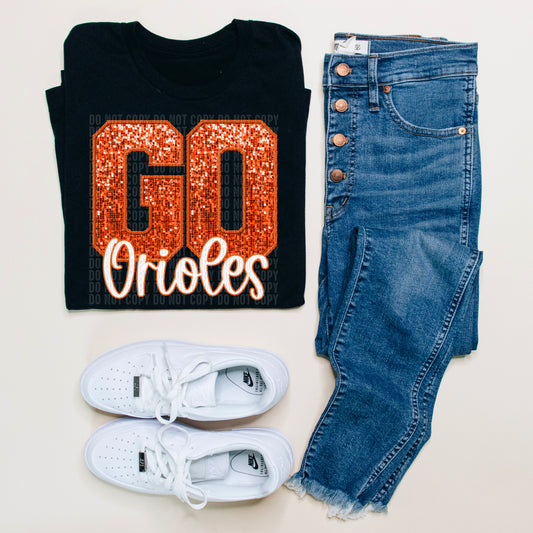 Go Orioles Orange Sequined Faux Embroidery DTF Transfer