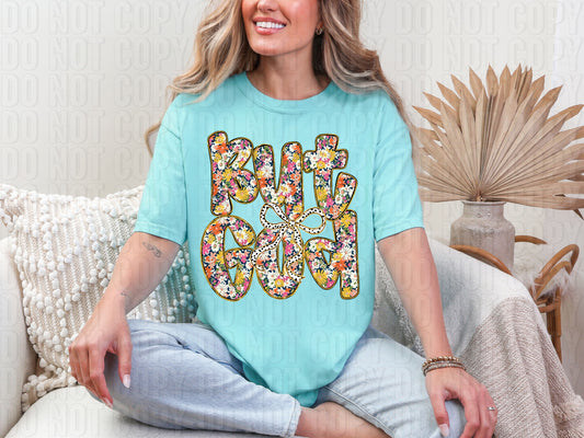 But God Floral Dalmatian Dots DTF Transfer
