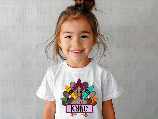 Turkey Crayon (Girl) With Name Plate Personalized DTF Transfer