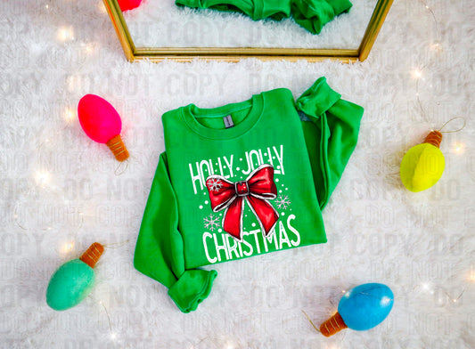 Holly Jolly Christmas Bow White Font DTF Transfer