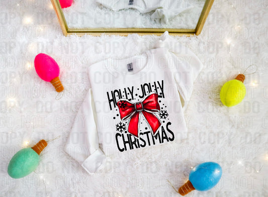 Holly Jolly Christmas Bow Black Font DTF Transfer