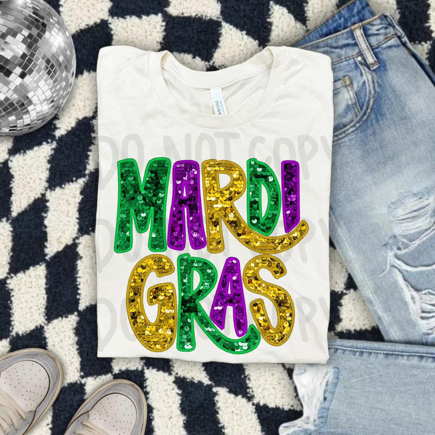 Mardi Gras Sequined DTF Transfer