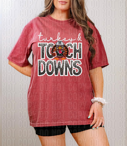 Turkey And Touch Downs White Faux Embroidery DTF Transfer