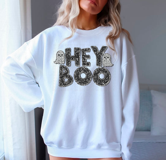 Hey Boo Sequined Faux DTF Transfer
