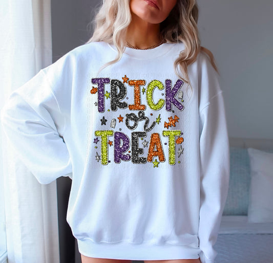 Trick Or Treat Sequined Faux DTF Transfer