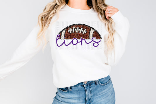 Lions Purple/White Half Football Sequined Faux DTF Transfer