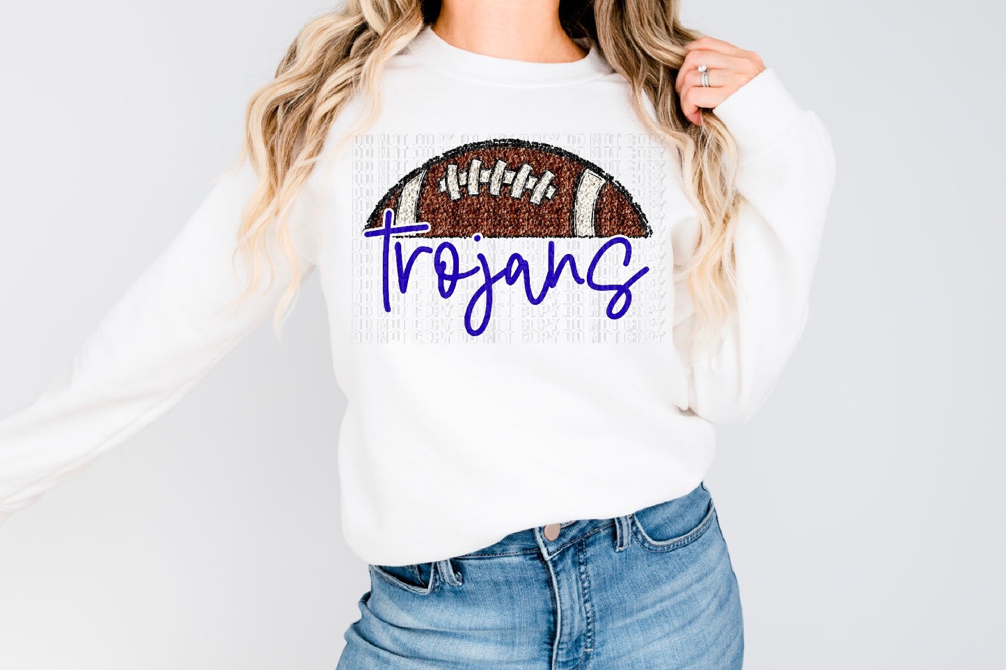 Trojans Royal Blue/White Half Football Sequined Faux DTF Transfer