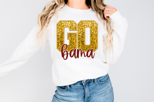 Go Bama Gold/Maroon Sequined Faux Embroidery DTF Transfer