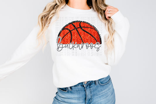 Buckaroos Silver/White Half Basketball Sequined Faux DTF Transfer