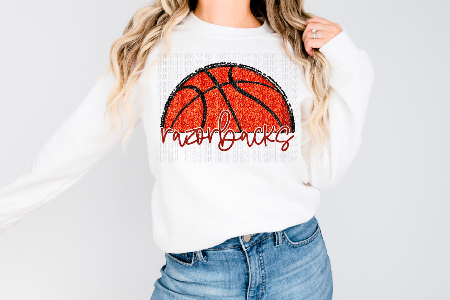 Razorbacks Red/White Half Basketball Sequined Faux DTF Transfer