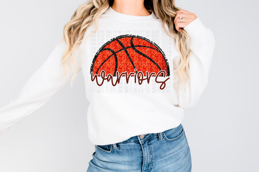 Warriors Maroon/White Half Basketball Sequined Faux DTF Transfer