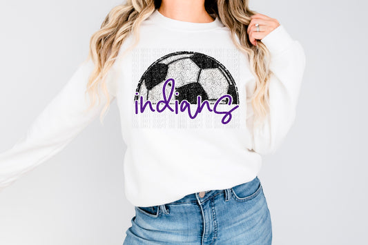 Indians Purple/White Half Soccer Sequined Faux DTF Transfer