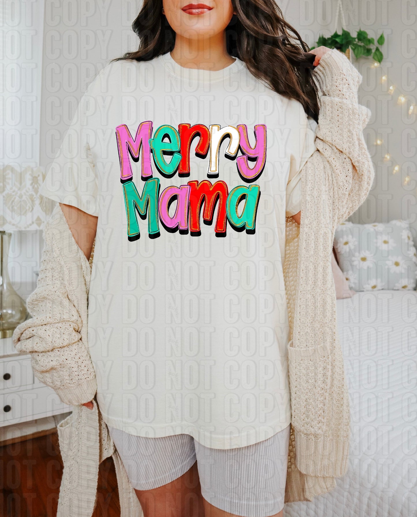 Merry Mama Colorful Gold Glitz DTF Transfer