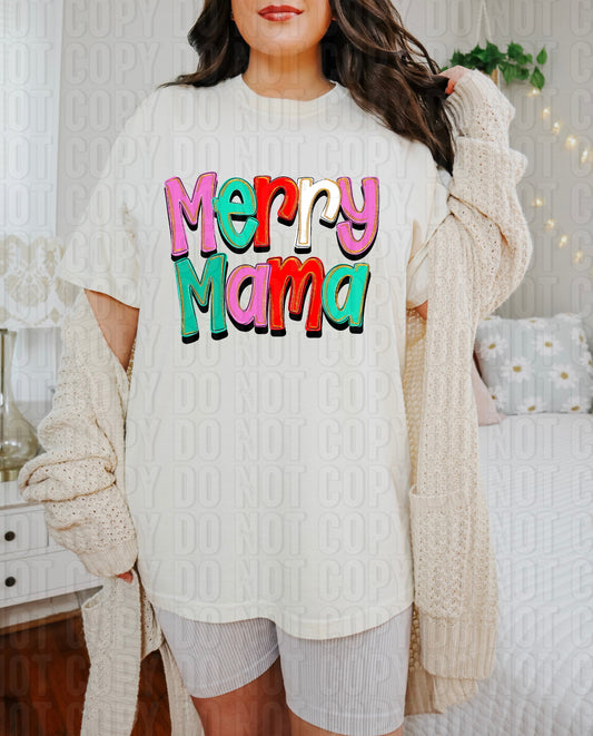 Merry Mama Colorful Gold Glitz DTF Transfer