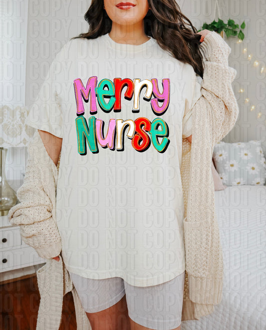 Merry Nurse Colorful Gold Glitz DTF Transfer