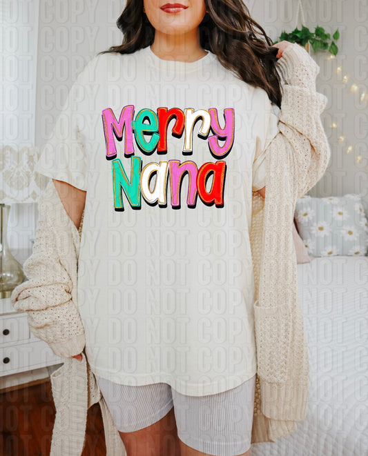 Merry Nana Colorful Gold Glitz DTF Transfer