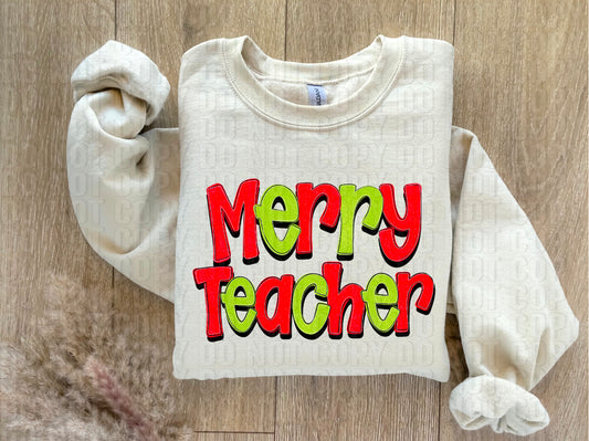 Merry Teacher Traditional Gold Glitz DTF Transfer