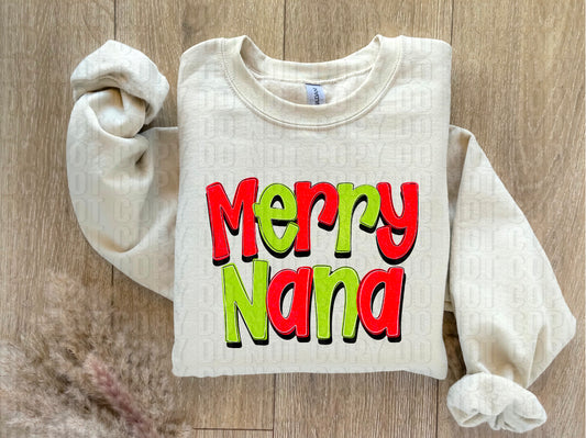 Merry Nana Traditional Gold Glitz DTF Transfer