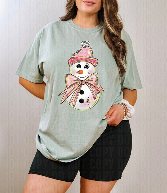 Pink Coquette Snowman Gold Glitz DTF Transfer