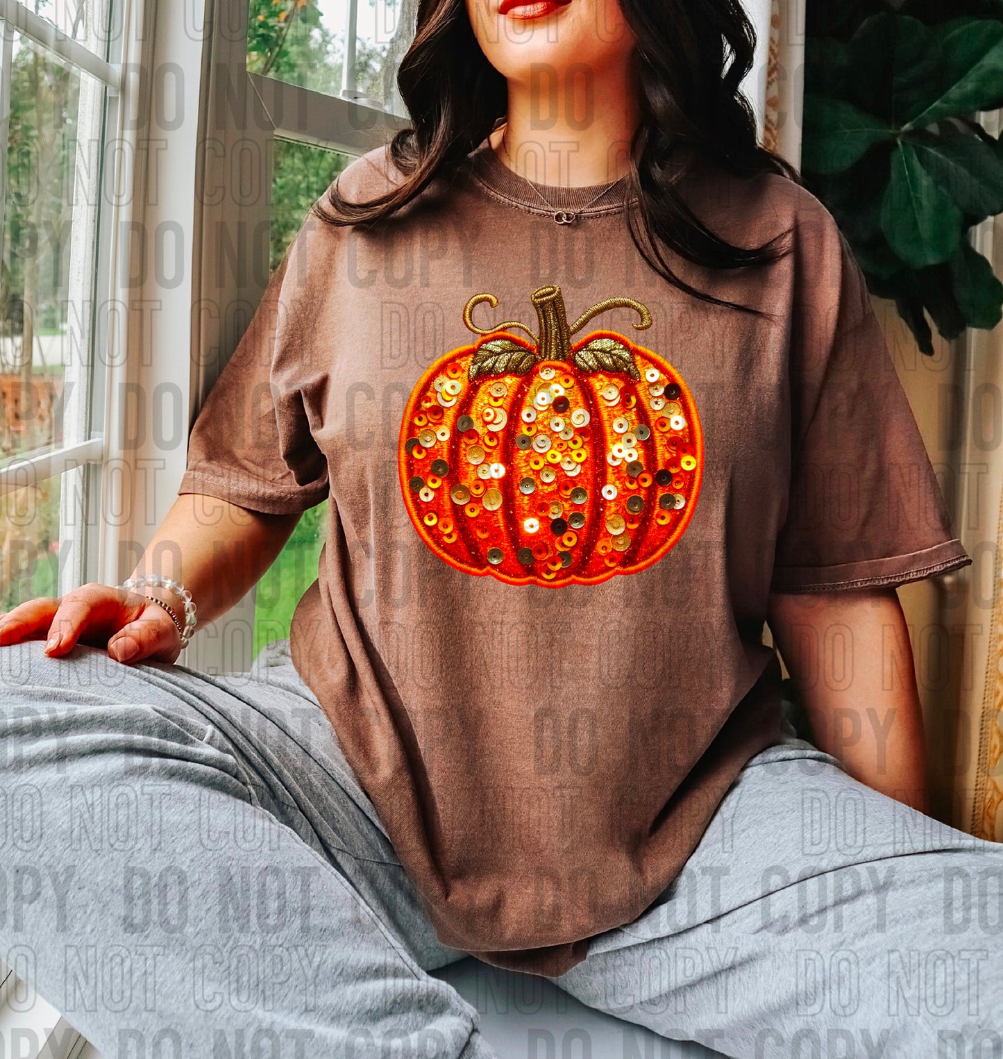 Natural Sequined Pumpkin DTF Transfer