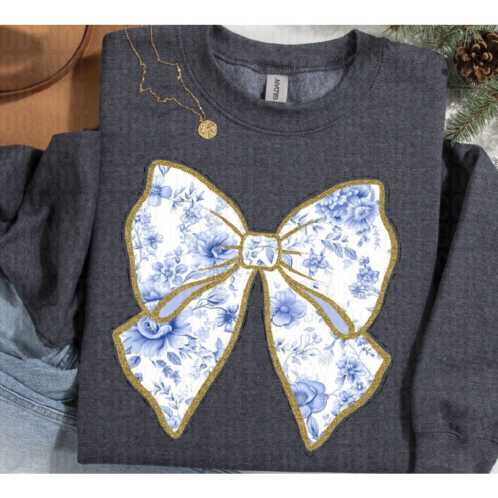 Blue Chinoiserie Bow DTF Transfer