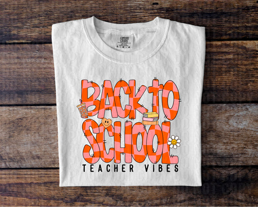 Back To School Teacher Vibes Checkered DTF Transfer