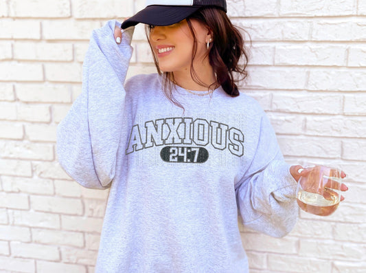 Anxious 24 7 Faux Embroidery DTF Transfer