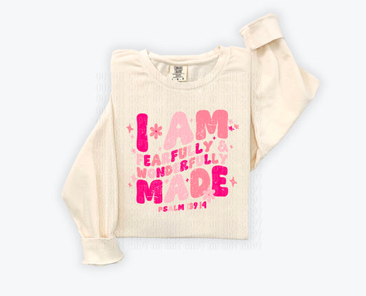 I Am Fearfully & Wonderfully Made Pinks Distressed DTF Transfer