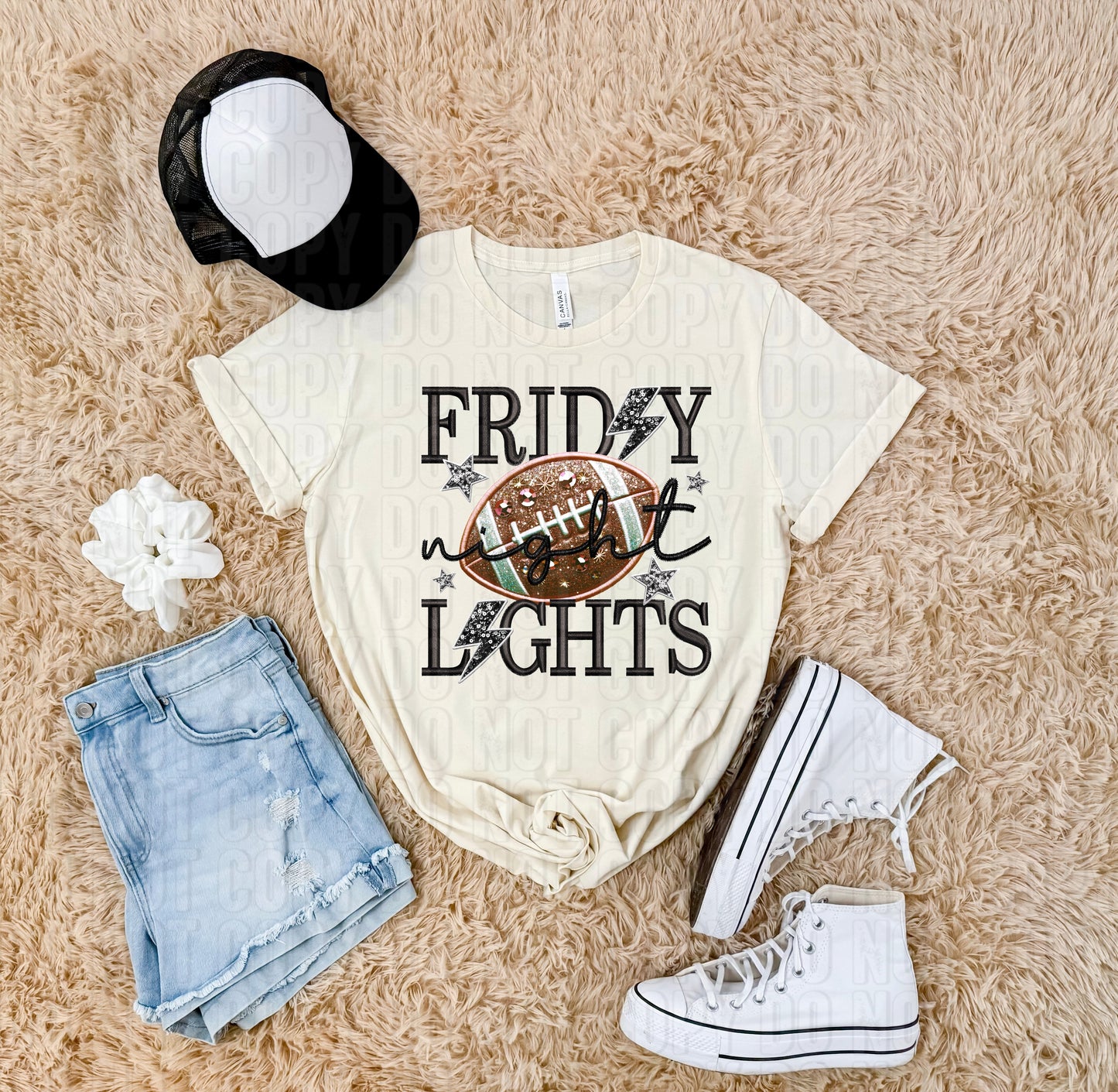 Friday Night Lights Faux Embroidery Brown DTF Transfer