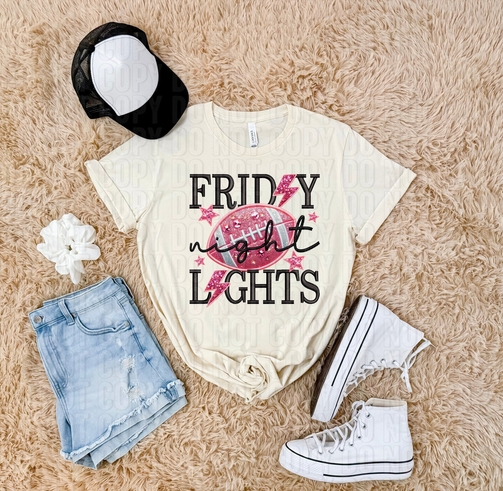 Friday Night Lights Faux Embroidery Pink DTF Transfer