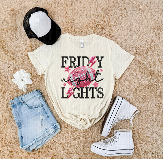 Friday Night Lights Faux Embroidery Pink DTF Transfer