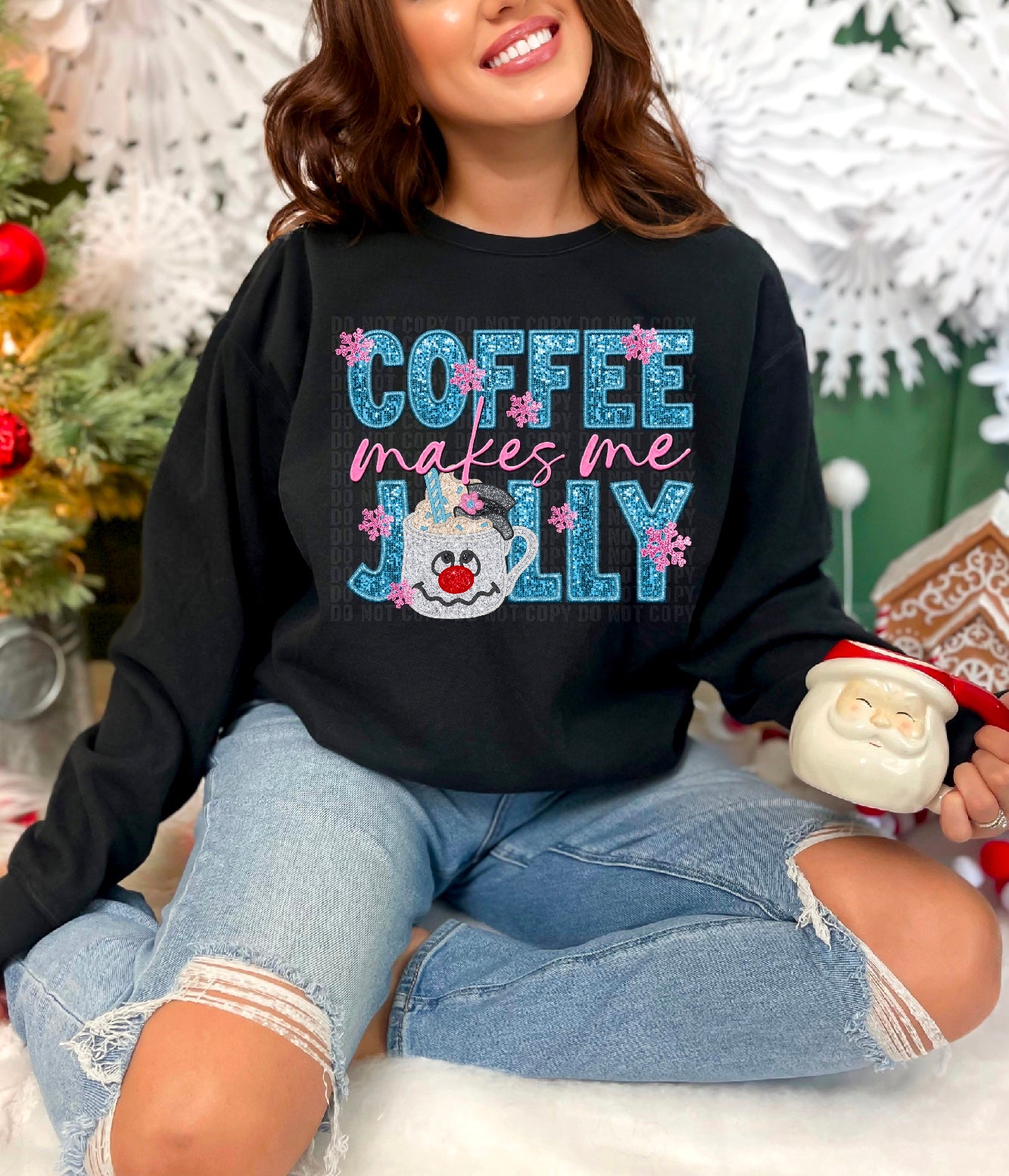 Coffee Makes Me Jolly Faux Embroidery DTF Transfer