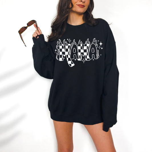 Mama Flames White Font DTF Transfer
