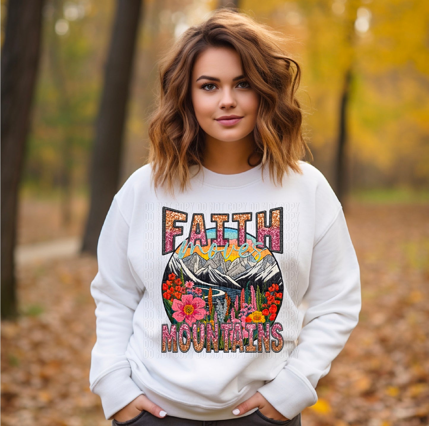 Faith Can Move Mountains Faux Embroidery DTF Transfer