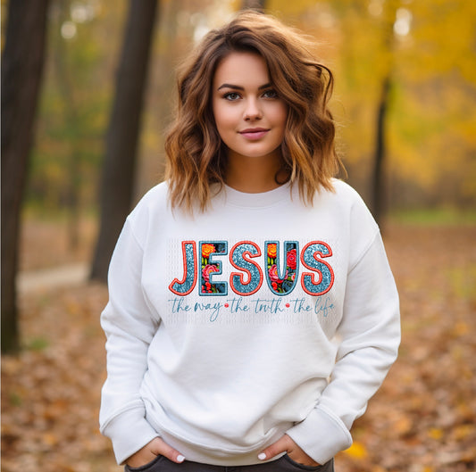 Jesus The Way The Truth The Life Faux Embroidery DTF Transfer