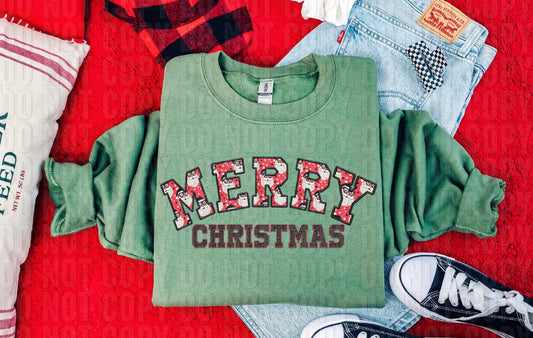 Merry Christmas Glittery Faux Embroidery DTF Transfer