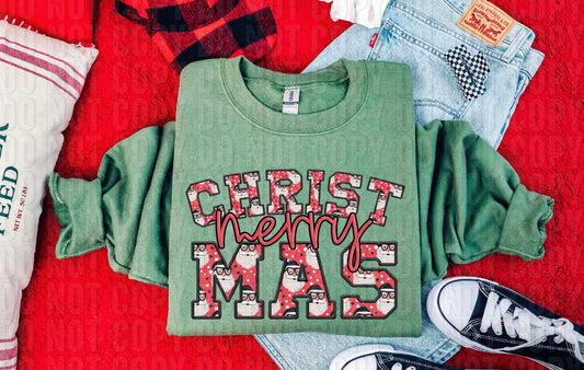 Merry Christmas Faux Embroidery DTF Transfer