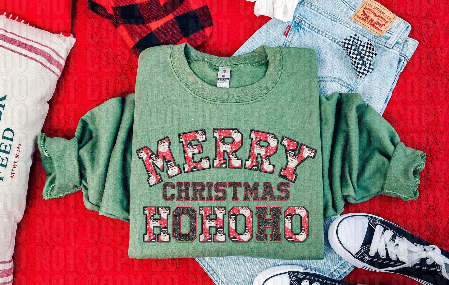 Merry Christmas Ho Ho Ho Faux Embroidery DTF Transfer