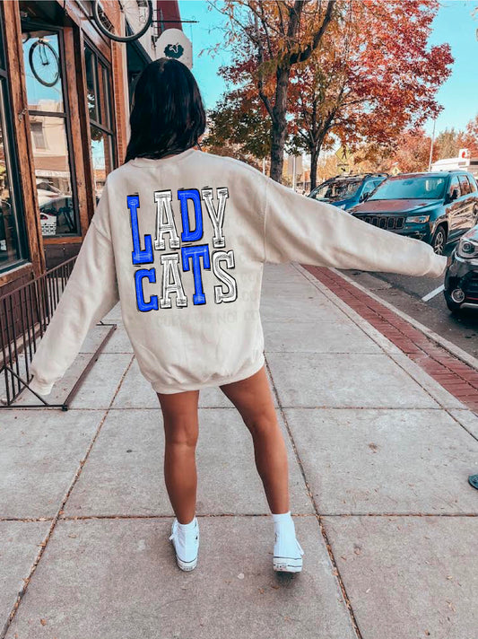 Lady Cats Royal Blue White Sporty Mascot DTF Transfer
