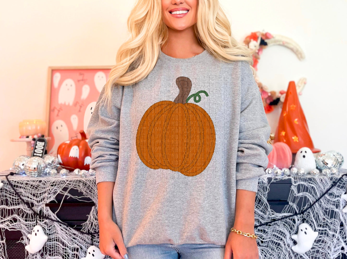 Orange Pumpkin Faux Embroidery DTF Transfer