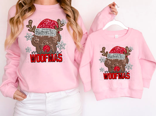 Merry Woofmas Embroidery Faux DTF Transfer