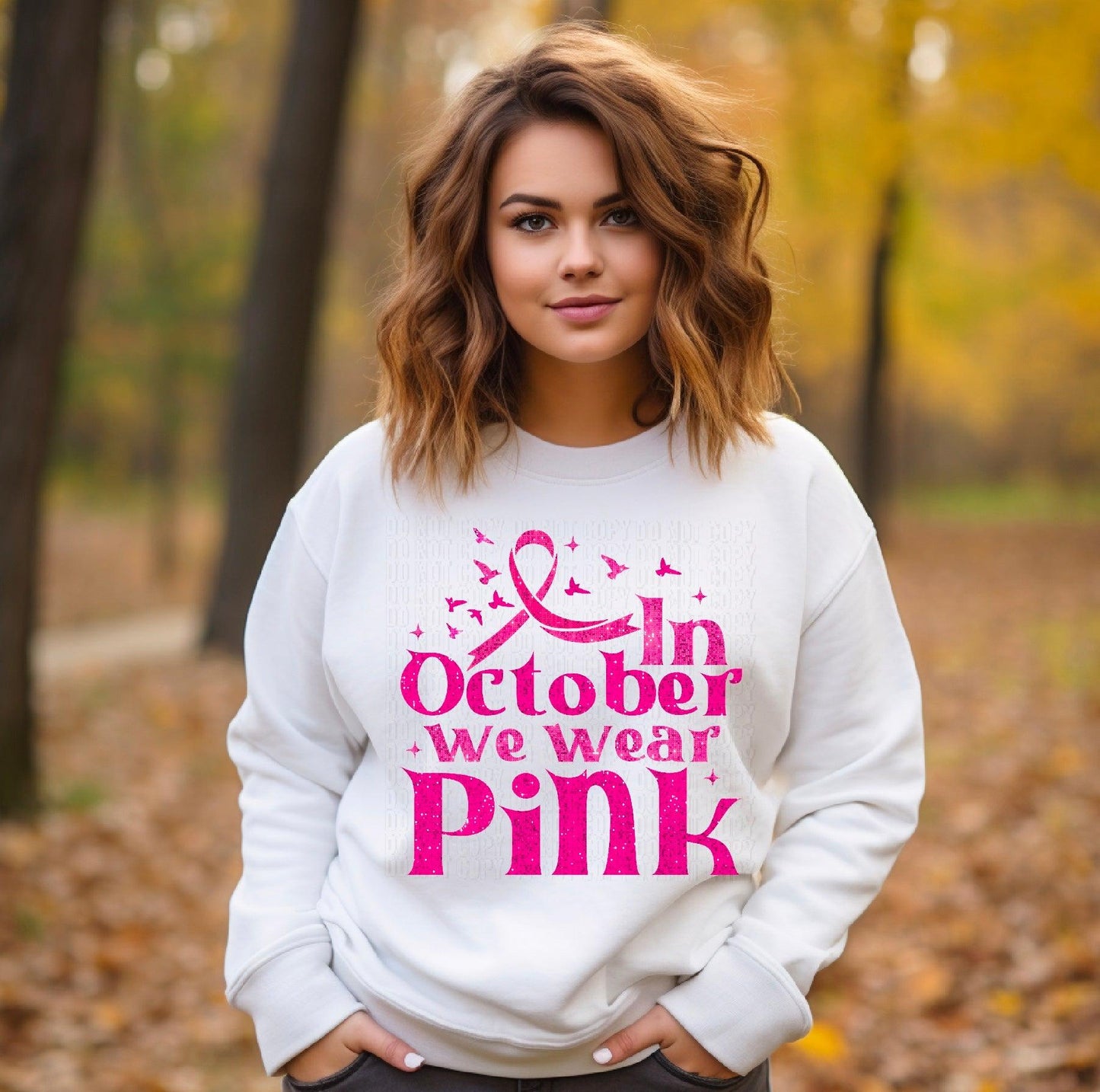 In October We Wear Pink Sequined Faux DTF Transfer