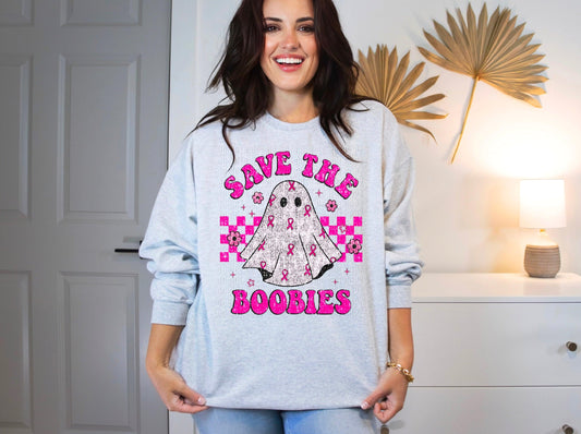 Save The Boobies Sequined Faux DTF Transfer