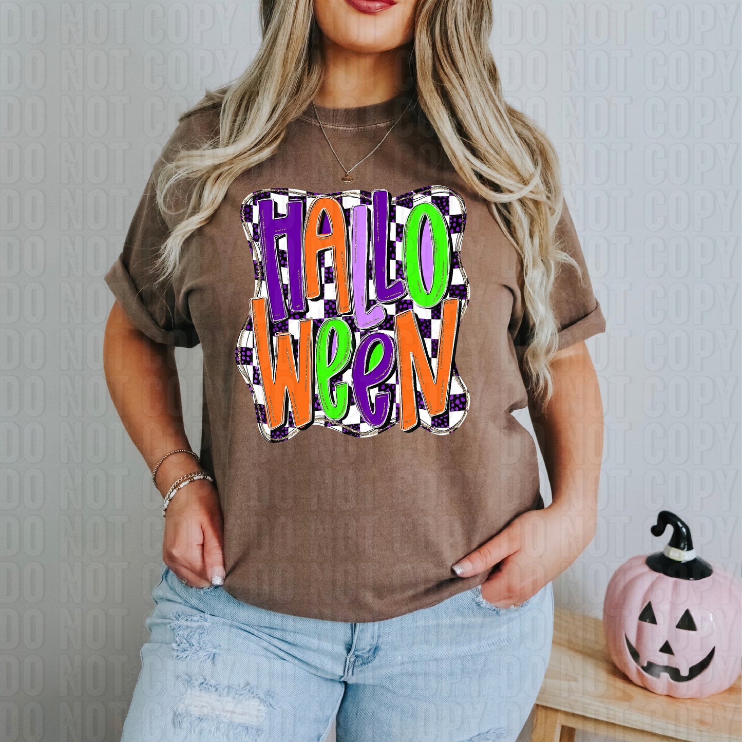 Halloween Neon Checker Outline DTF Transfer